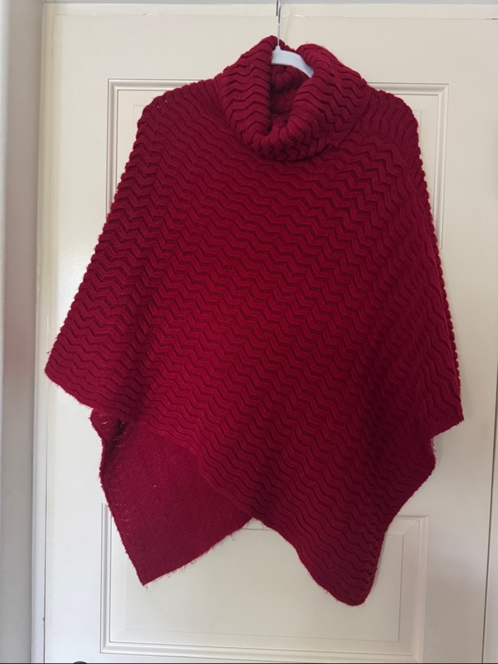 Red Turtleneck Knit Poncho Sweater